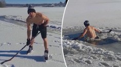 Střelená inspirace z Ruska! Hokejový rozhodčí skočil do rybníka v bruslích