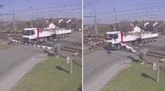 Kamion stál na přejezdu, do srážky s vlakem chyběly metry. VIDEO