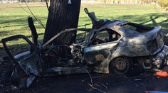 BMW narazilo do stromu a vzplálo. Řidiče vytáhli, ale i tak zemřel