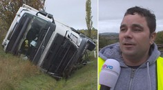 Kamion skončil v příkopu. Řidič nenadýchal, test na drogy odmítl