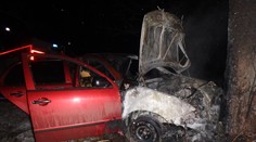 Auto po nárazu do stromu pohltily plameny. Zbyl z něj ohořelý vrak