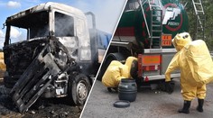 Na Kutnohorsku shořel kamion plný obilí, hasiči řešili i únik síry z cisterny