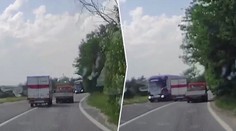 Obrovský hazard! Řidič předjížděl, málem se srazil s kamionem
