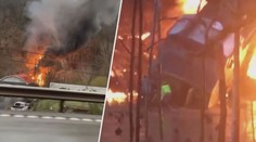 Ohnivé peklo, únik chemikálií. Skalní sesuv smetl z kolejí nákladní vlak