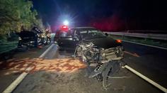 Opilý řidič audi narazil na dálnici D10 do kolony. Tři zranění, jedno velmi vážné
