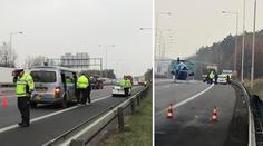 Vrtulník přistával mezi auty. Muže při výměně kola smetl kamion