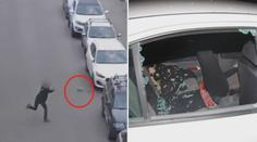 Ženě se rozbil vařič, tak s ním začala mlátit do stojících aut! VIDEO
