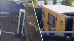 Tak se v Česku prezentují elektromobily. Napájela je benzínová elektrocentrála