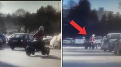 Šílenec na čtyřkolce. Uskakovaly děti na kolech i matky s kočárky! VIDEO