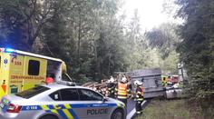 Auto po nehodě zasypaly klády! Zraněného řidiče museli vyprostit hasiči