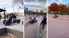 S nabušenou tříkolkou frajeřil ve skateparku. Pak předvedl šílený trapas