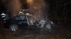 Řidič si chtěl zkrátit cestu přes les, shořelo mu luxusní BMW