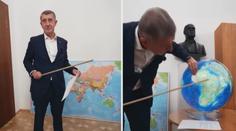Babiš se ve videu stal učitelem zeměpisu. Přiznal, že glóbus byl nakonec levnější