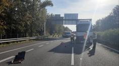 Nehoda uzavřela dálnici D10. Kamion srazil člověka, letěl pro něj vrtulník