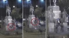 Mladá žena lezla na sochu sv. Václava! Byla zfetovaná. VIDEO