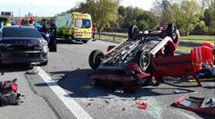 Hromadná nehoda zablokovala dálnici D1. Dva zranění, zasahoval i vrtulník