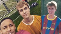 Justin Bieber fušuje po hokeji i do fotbalu. Fotil se s hvězdami Barcy!