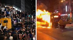 New York v plamenech! Šílení fanoušci zapálili školní autobus, ničili policejní vozy