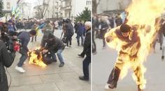 Muž se na protest zapálil před úřadem ukrajinského prezidenta