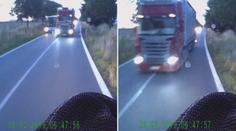 Kamioňák ohrozil protijedoucí auto, do střetu chyběly centimetry! VIDEO