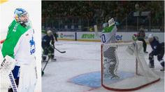Nová finta nebo lenost? Brankář v KHL pil, když na něj útočili VIDEO