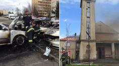 Fotky zkázy: Silný vítr rozdmýchal plameny, shořel kostel i auta!