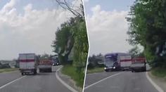 Obrovský hazard! Řidič předjížděl, málem se srazil s kamionem