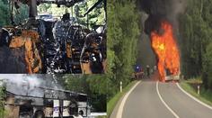 DĚSIVÉ VIDEO: Autobus skončil v plamenech! Vezl 53 lidí do Třebíče