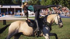 Akrobaticko–koňská podívaná na Prague Playoffs. Přiveze ji Crossack Vaulting
