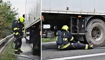 Na D5 hořel náklaďák. Na místě zasahovala také chemická jednotka