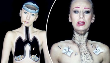 Srbka upozorňuje bodypaintingem na následky kouření! GALERIE
