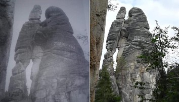 Další nápis na skále! Připomíná vpád varšavských vojsk