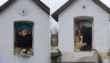 Křížovou cestu na hřbitově poničili vandalové! Malby zastříkali sprejem