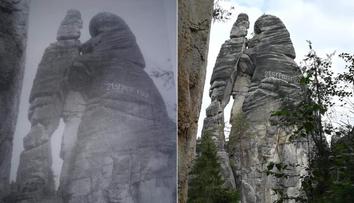 Další nápis na skále! Připomíná vpád varšavských vojsk