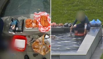 Dvojice myla maso v kašně. Mleté i v celku. Strážníci jen zírali! VIDEO