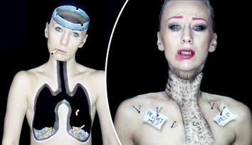 Srbka upozorňuje bodypaintingem na následky kouření! GALERIE