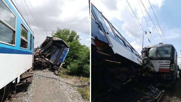Na Prostějovsku se srazily vlaky, vagon skončil mimo trať. Dva zranění