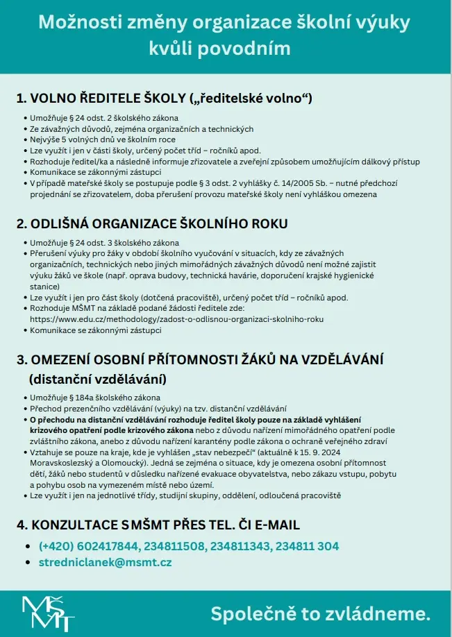 Ministerstvo školství posílá instrukce do postižných oblastí