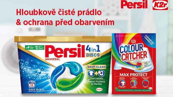 Získejte zdarma prací kapsle Persil Discs a prací ubrousky K2r Colour Catcher a perte konečně jako člověk ve 21. století