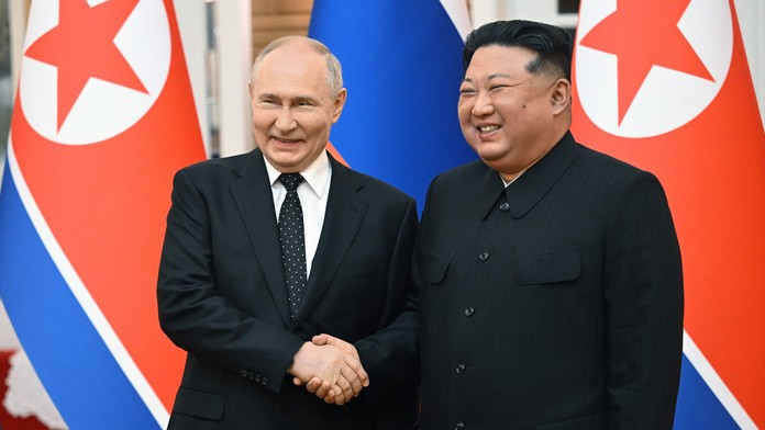 Vladimir Putin a Kim Čong-un