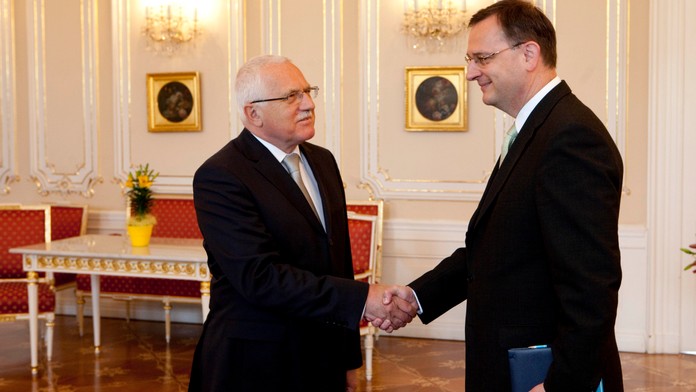 Prezident Klaus přijal na Pražském hradě lídra ODS Nečase