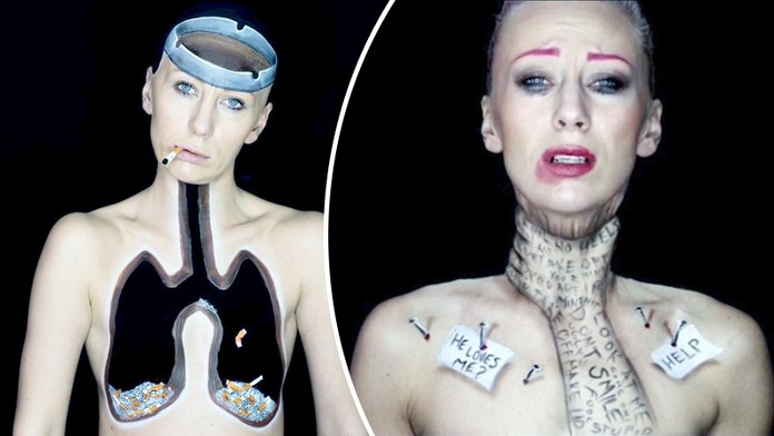 Srbka upozorňuje bodypaintingem na následky kouření! GALERIE