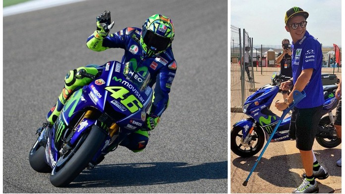 Šílené! Rossi přišel k motorce o berlích, pak si vyjel první řadu