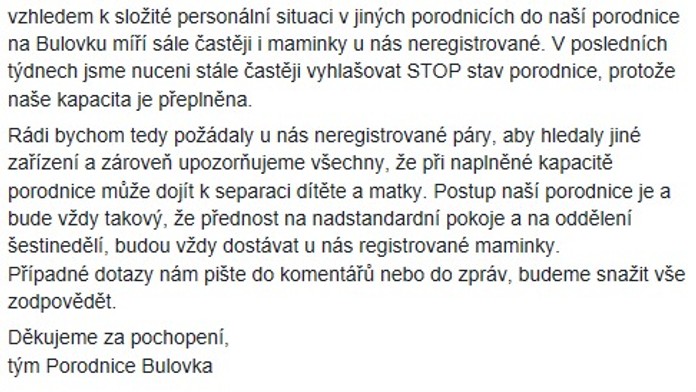 Pražské porodnice mají plnou kapacitu. Vyhlašují stop stav