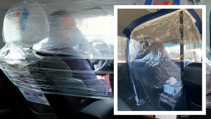 Ochrana proti koronaviru: Taxikáři si v autě vytvářejí speciální kukaně