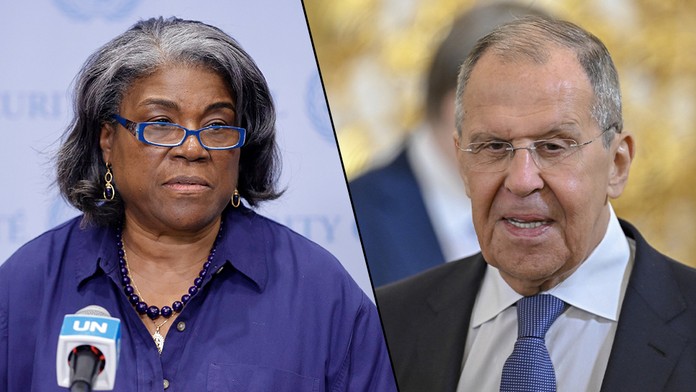 Linda Thomasová-Greenfieldová a Sergej Lavrov