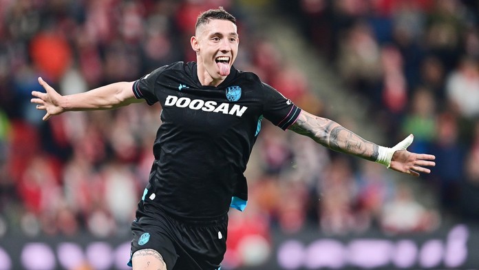 Plzeňský Erik Jirka slaví vítězný gól v Edenu nad Slavií