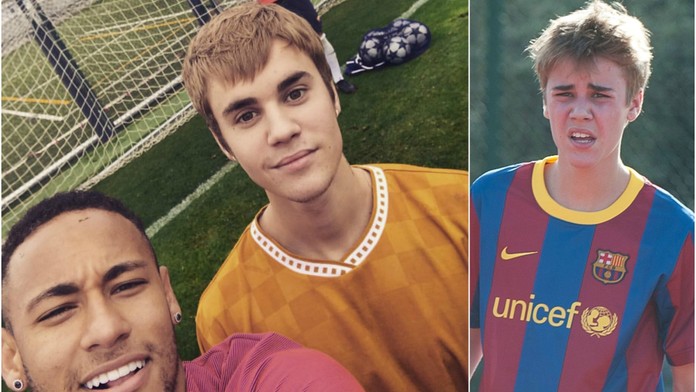 Justin Bieber fušuje po hokeji i do fotbalu. Fotil se s hvězdami Barcy!