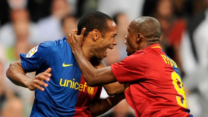 Thierry Henry a Samuel Eto'o v dresu Barcelony