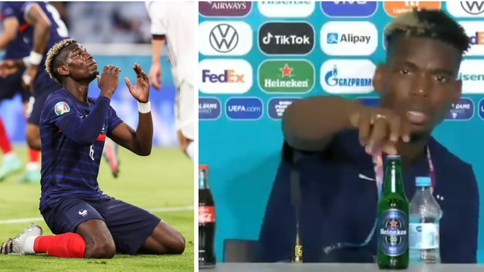 Co se to děje? I Pogba odstranil ze stolu láhev. Tentokrát šlo o jiný nápoj